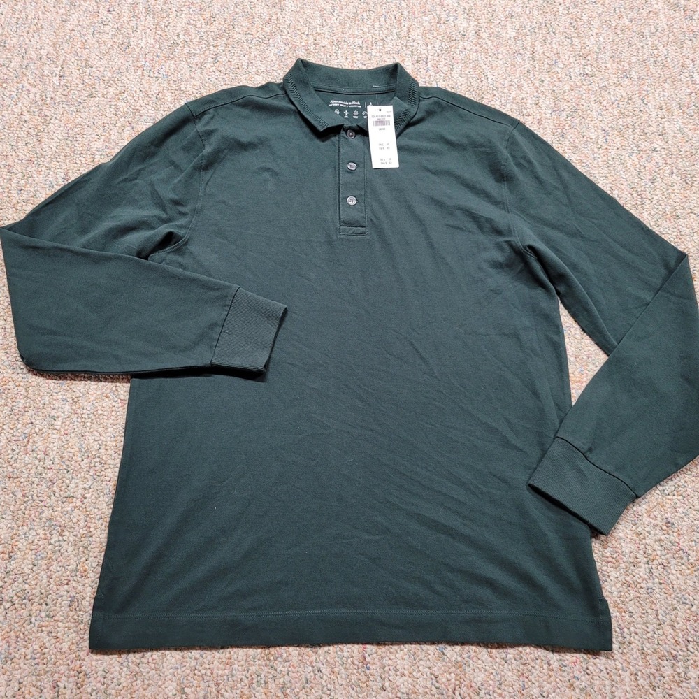 Abercrombie & Fitch Polo Mens Large Green Long Sleeve Don't Sweat It Collection